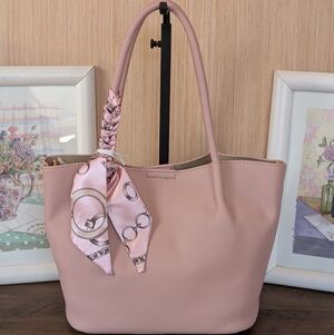Blush Pink Women's Tote Bag with Scarf Accent